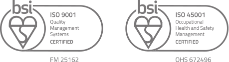 ISO 9001 and ISO 45001 logos